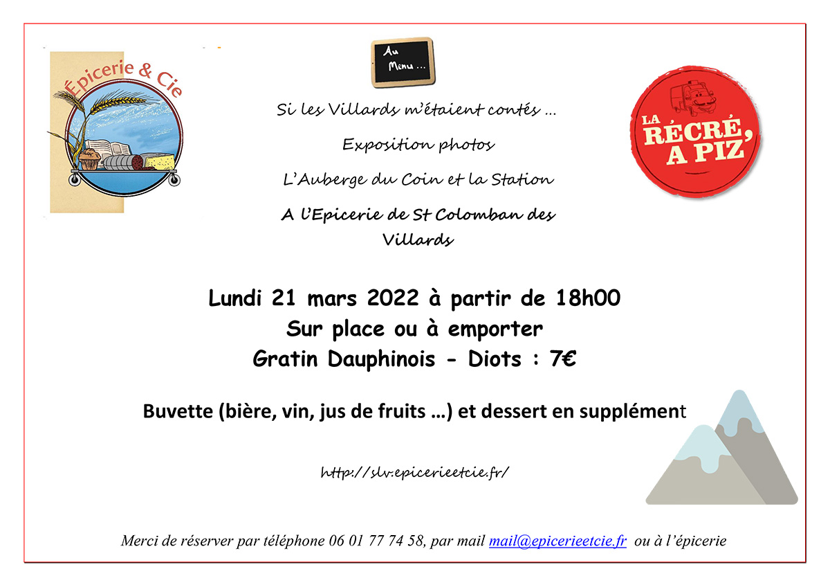 Soirée du 21 mars 2022 - Le menu